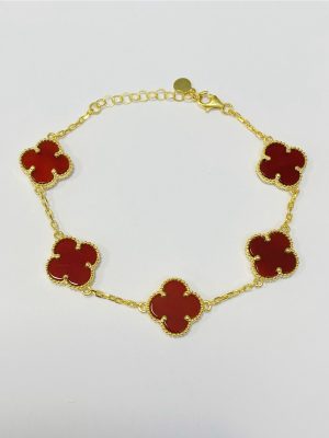 Bordo Taşlı Beşli Yonca Bileklik